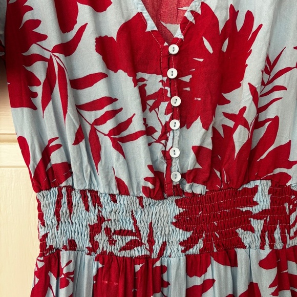 Abel the Label Floral Printed Smocked Waist High Low Midi Maxi Dress Size Medium - Picture 4 of 15